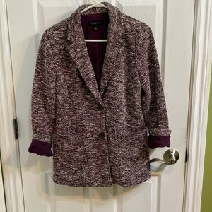 Talbots Women's Purple Plum White Tweed Two Button Lined Blazer Jacket Size 2